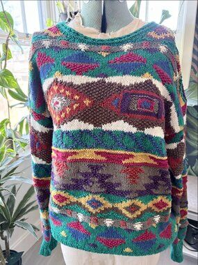 Vintage Northern Isles Hand Knit Sweater | Chunky Colorful Fair Isle Pullover